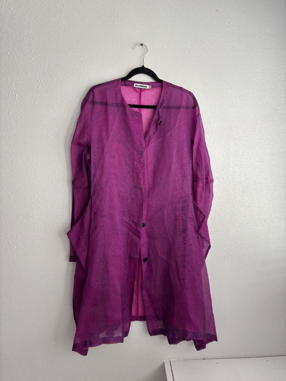 Jil Sander Vintage 90s/Y2K Magenta Pink Sheer Silk Organza Longline Blouse